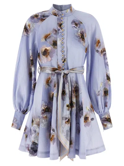 Zimmermann Hypnotic Buttoned Dress In Blue