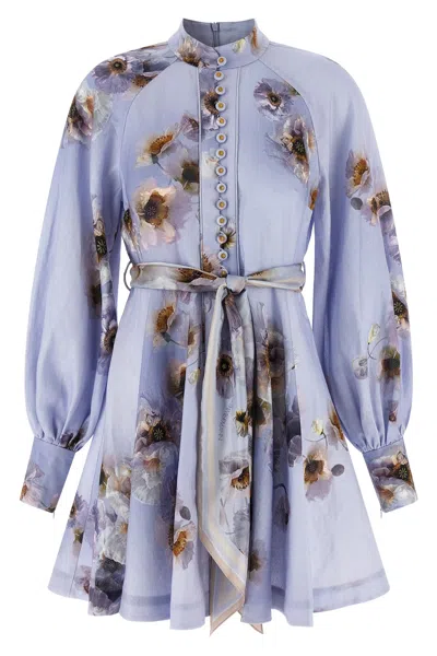 Zimmermann Mini Dress With Buttons Hypnotic In Blue