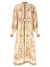 Zimmermann Womens Sage Toile Floral Floral-pattern Tie-waist Linen Midi Dress In Neutral
