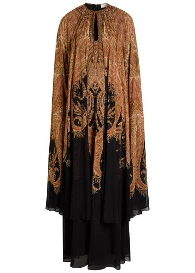Zimmermann Hypnotic Cape-effect Chiffon Maxi Dress In Multi