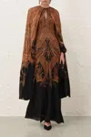 Zimmermann Hypnotic Cape Maxi Dress In Brown