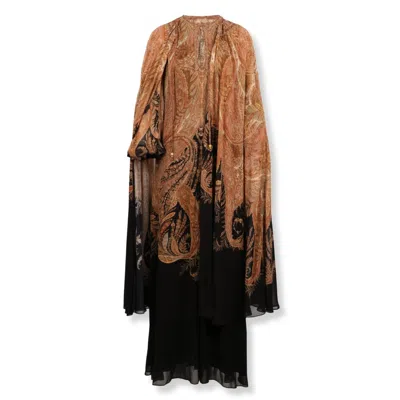 Zimmermann Hypnotic Caped Maxi Dress With Paisley Print In Brown