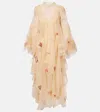 Zimmermann Hypnotic Cascading Semisheer Long Sleeve Lace Silk Gown In Multi