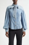 Zimmermann Hypnotic Denim Tie Neck Shirt In Blue