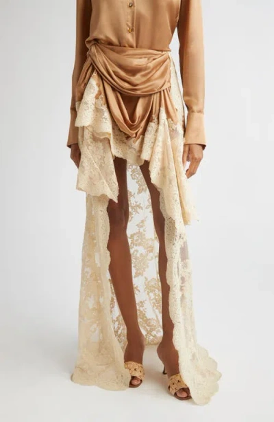 Zimmermann Hypnotic Draped Lace & Satin Skirt In Brown
