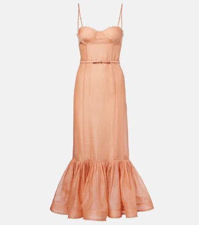 ZIMMERMANN HYPNOTIC EMBELLISHED LINEN AND SILK GOWN