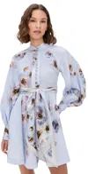 Zimmermann Womens Lilac Poppy Printed Silk-belt Buttoned Linen Mini Dress In Blue