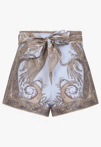 Zimmermann Hypnotic Flat Front Mini Shorts In Multi