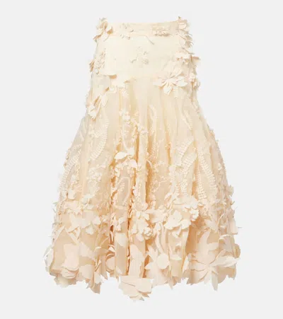 Zimmermann Hypnotic Floral-appliqué Silk Midi Skirt In Neutral