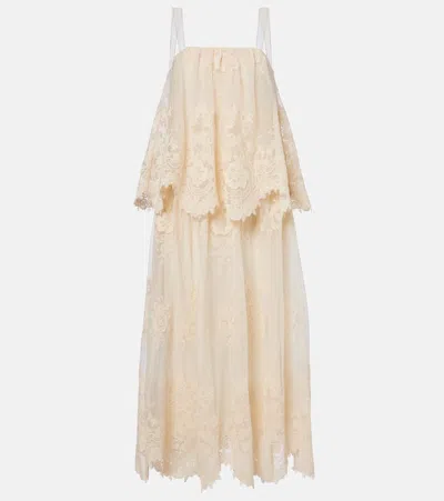 Zimmermann Hypnotic Floral Lace Midi Dress In White
