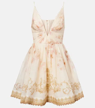 Zimmermann Hypnotic Floral Linen And Silk Minidress In Sand