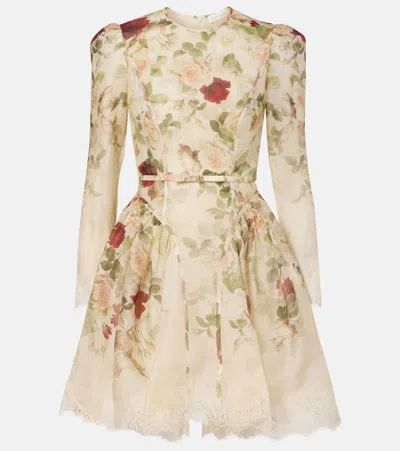 ZIMMERMANN HYPNOTIC FLORAL LINEN AND SILK MINIDRESS