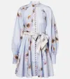 Zimmermann Womens Lilac Poppy Printed Silk-belt Buttoned Linen Mini Dress In Blue