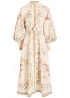 Zimmermann Womens Cream Peony Printed Silk-belt Buttoned Linen Midi Dress Xxs In Neutral