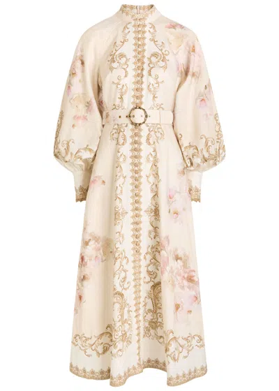 ZIMMERMANN ZIMMERMANN HYPNOTIC FLORAL-PRINT LINEN MIDI SHIRT DRESS