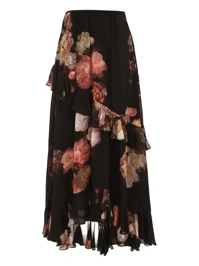Zimmermann Hypnotic Floral-print Ruffled Midi Skirt In Black