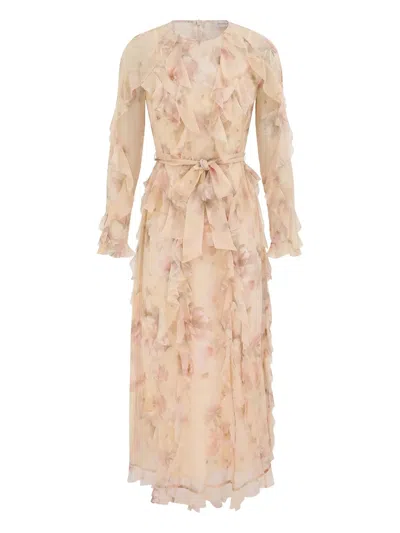 Zimmermann Hypnotic Frill Ruffled Maxi Dress In Neutral