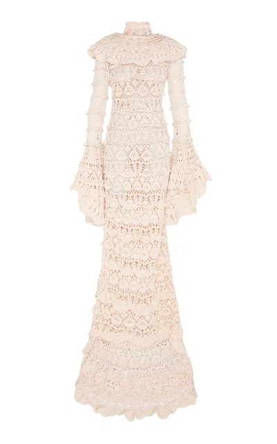 Zimmermann Hypnotic Hand Crochet Cotton Gown In Ivory