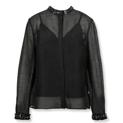 Zimmermann Hypnotic Jewelled Silk Body Shirt With Hidden Closure In Black