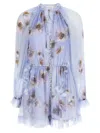 Zimmermann Womens Lilac Poppy Printed Silk-belt Buttoned Linen Mini Dress In Blue