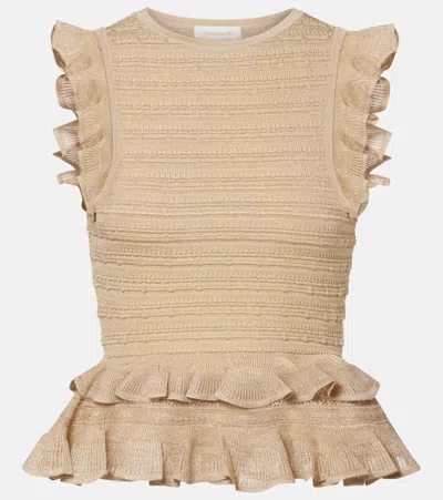 ZIMMERMANN HYPNOTIC KNITTED RUFFLED LAMÉ TOP