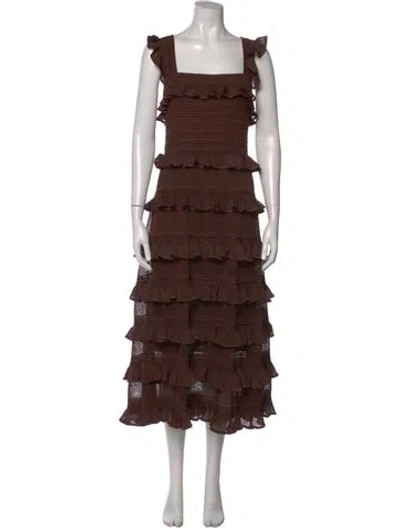 Pre-owned Zimmermann Hypnotic Lace Frill Dress Long Dress In Brown