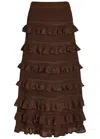 Zimmermann Hypnotic Lace Frill Metallic-knit Midi Skirt In Brown