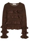 Zimmermann Hypnotic Lace Frill Metallic-knit Top In Brown