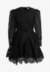 Zimmermann Lace-trimmed Silk And Linen Minidress In Black