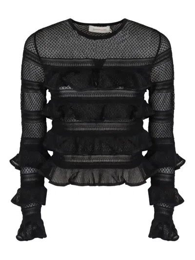 Zimmermann Hypnotic Lace Ruffled Top In Black