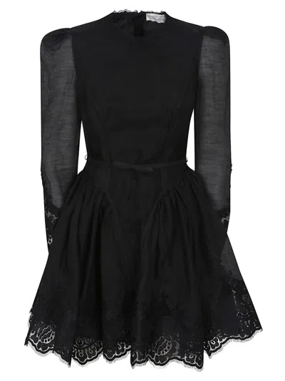 Zimmermann Hypnotic Lace Trim Mini Dress In Black