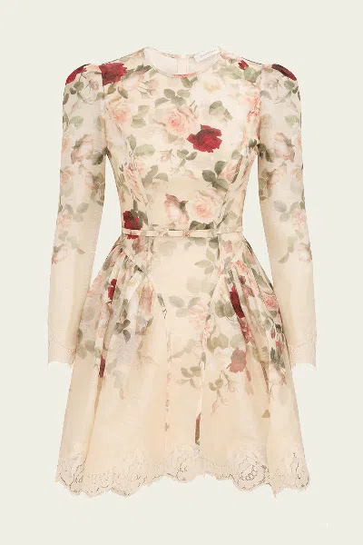 Zimmermann Hypnotic Lace Trim Mini Dress In Cream Cascade In Neutral