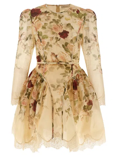 Zimmermann Hypnotic Lace Trim Mini Dress In Brown
