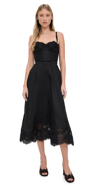 ZIMMERMANN HYPNOTIC LACE TRIM PICNIC DRESS BLACK