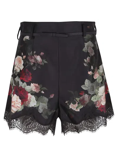 Zimmermann Hypnotic Floral-print Shorts In Black