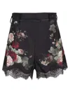 Zimmermann Belted Lace-trimmed Floral-print Silk And Cotton-blend Twill Shorts In Black