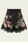Zimmermann Belted Lace-trimmed Floral-print Silk And Cotton-blend Twill Shorts In Black