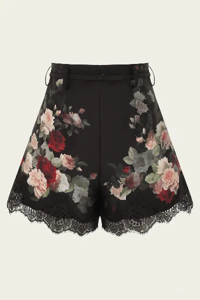 ZIMMERMANN HYPNOTIC LACE TRIM SHORT IN BLACK CASCADE