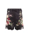 Zimmermann Belted Lace-trimmed Floral-print Silk And Cotton-blend Twill Shorts In Brown
