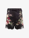 Zimmermann Belted Lace-trimmed Floral-print Silk And Cotton-blend Twill Shorts In Black