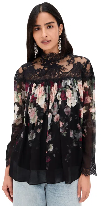 Zimmermann Hypnotic Lace Yoke Blouse Black Cascade