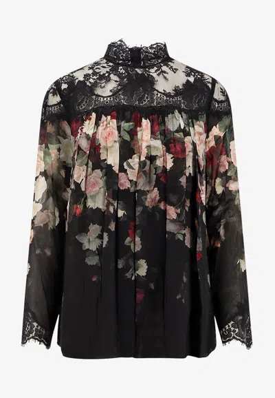 Zimmermann Hypnotic Lace Yoke Blouse In Black