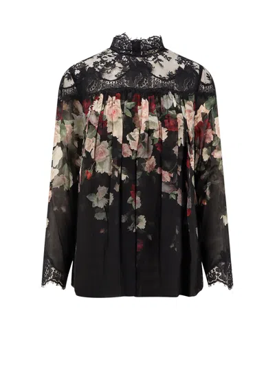 Zimmermann Hypnotic Lace Yoke Blouse Viscose Shirt In Black