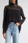 Zimmermann Black Blouse With High Neck And Lace Panels In Viscose Woman In Black