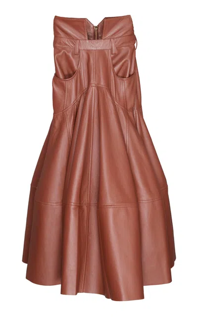 Zimmermann Hypnotic Leather Midi Skirt In Tan
