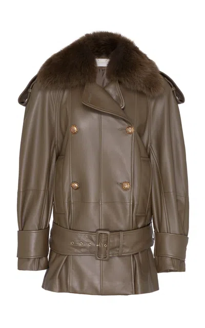 Zimmermann Hypnotic Leather Short Trench In Olive