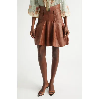 Zimmermann Hypnotic Pleated Leather Mini Skirt In Brown