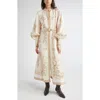 Zimmermann Womens Cream Peony Printed Silk-belt Buttoned Linen Midi Dress Xxs In Neutral