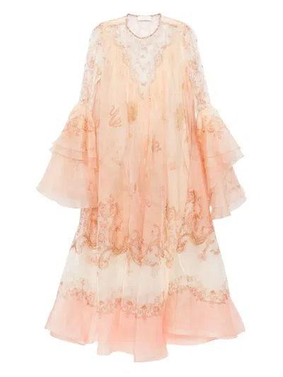Zimmermann Hypnotic Printed Silk Gown In Pink