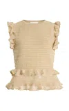 Zimmermann Hypnotic Metallic Lace Knit Halter Top In Neutral
